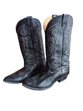 Mens 8.5 D Cowboy Boots Black Leather Python Snakeskin 2001 Black Nocona USA